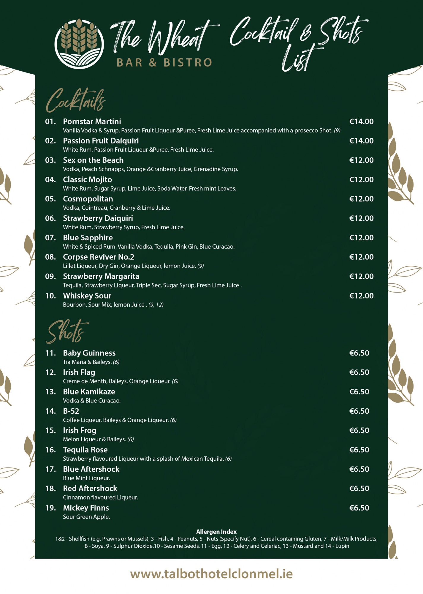 talbot hotel clonmel cocktail menu