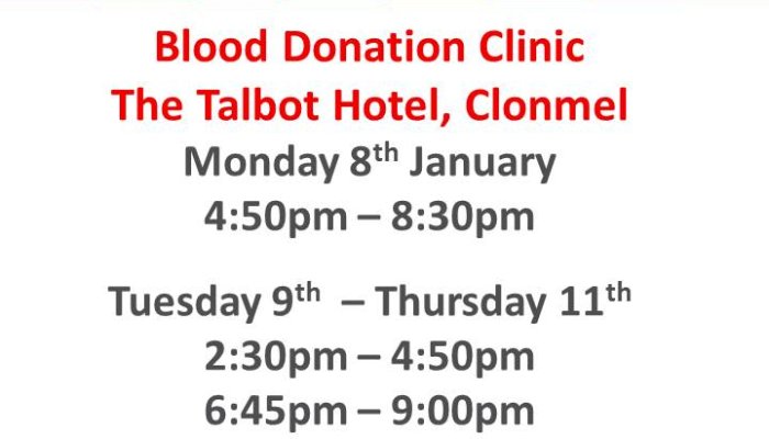 Blood donation clinic www.talbothotelclonmel.ie